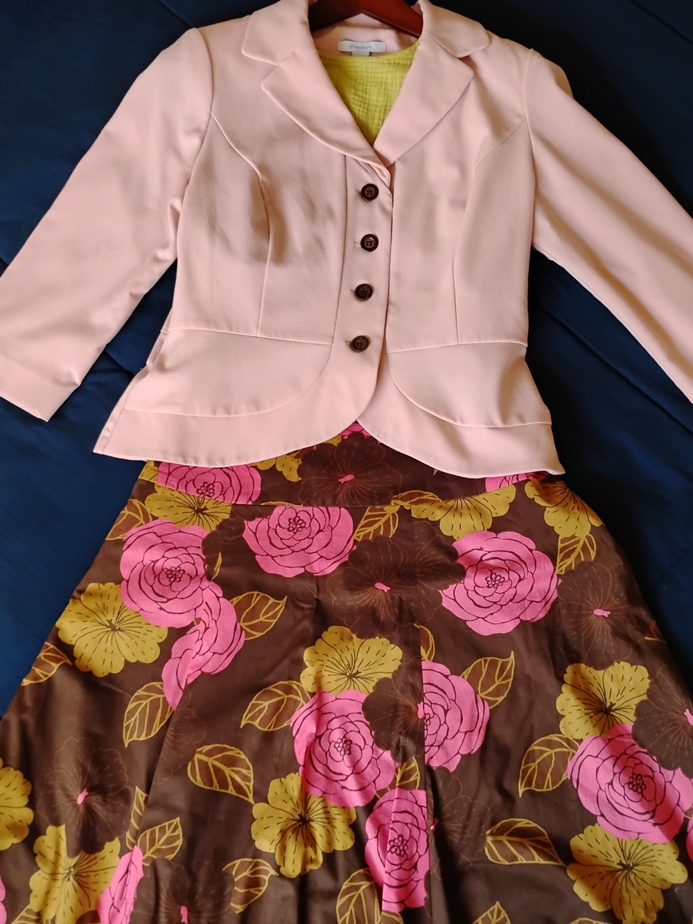 Garnet Hill Pink Jacket with Brown And Pink Floral Skirt